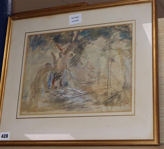 Dame Ethel Walker (1861-1951), watercolour and pencil, The Sirens, New Grafton Gallery label verso, 25 x 33cm